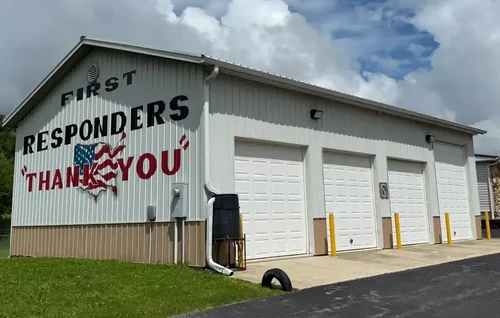Side view of storage unit building